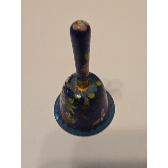 Vintage Blue Floral Enamel Brass Cloisonné Bell 3.5” Chinese Metal - Picture 11 of 12